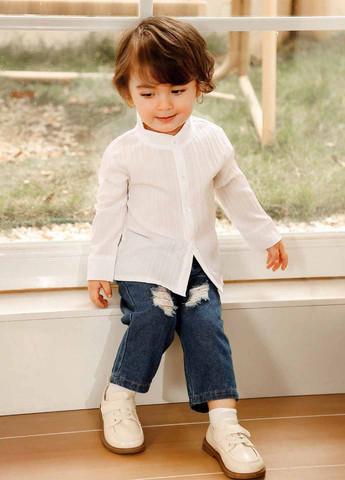 Белая кэжуал рубашка однотонная SHEIN