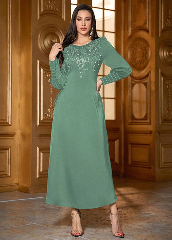 Серо-зеленое вечернее платье а-силуэт SHEIN однотонное