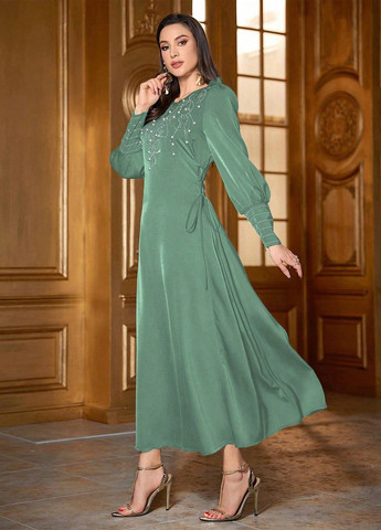 Серо-зеленое вечернее платье а-силуэт SHEIN однотонное