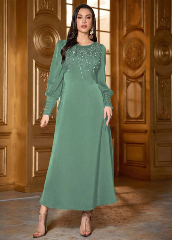 Серо-зеленое вечернее платье а-силуэт SHEIN однотонное