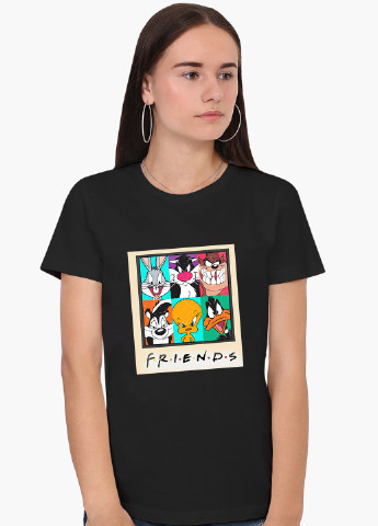 Черная демисезон футболка женская луни тюнз (looney tunes) (8976-2887) xxl MobiPrint