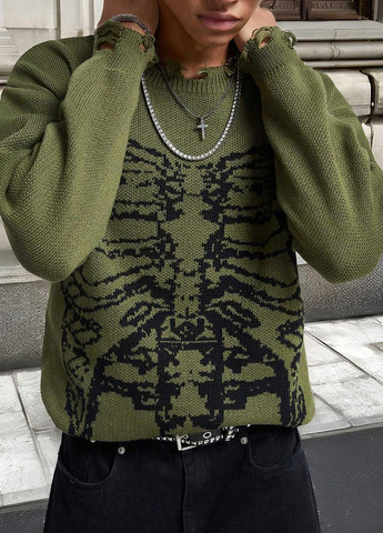 Оливковий (хакі) демісезонний светр джемпер SHEIN