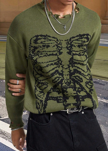 Оливковий (хакі) демісезонний светр джемпер SHEIN