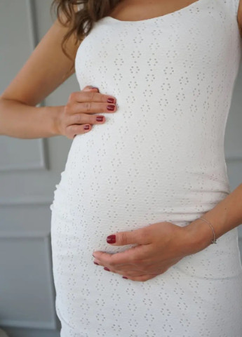 Белое белое изящное платье для беременных будущих мам летнее хлопковое To Be