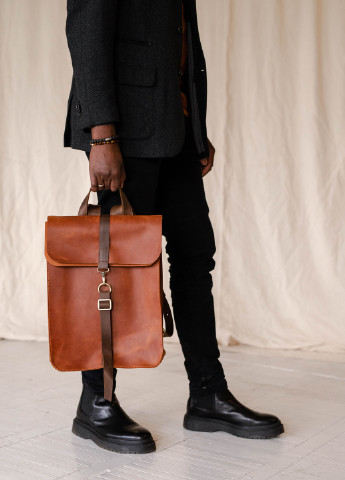 Городской мужской рюкзак ручной работы коньячного цвета из натуральной винтажной кожи Boorbon (253351914)