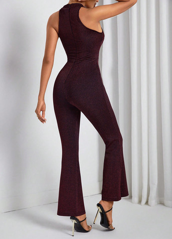 Комбинезон SHEIN комбинезон-брюки однотонный бордовый кэжуал, вечерний полиамид