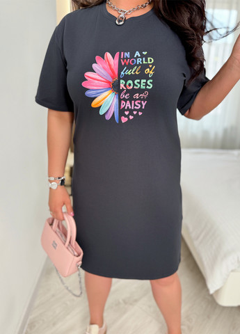 Графитовое кэжуал платье платье-футболка Demma с надписью