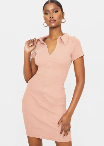 Светло-розовое кэжуал платье платье-свитер PrettyLittleThing однотонное