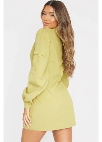Оливковое кэжуал платье рубашка PrettyLittleThing однотонное