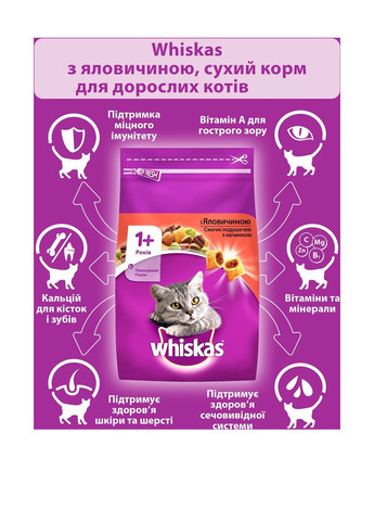 Сухий корм для кішок з яловичиною, 14 кг Whiskas - (303701266)