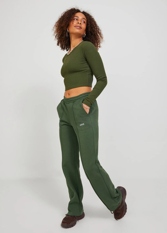 Темно-зеленые спортивные, кэжуал демисезонные прямые брюки JJXX