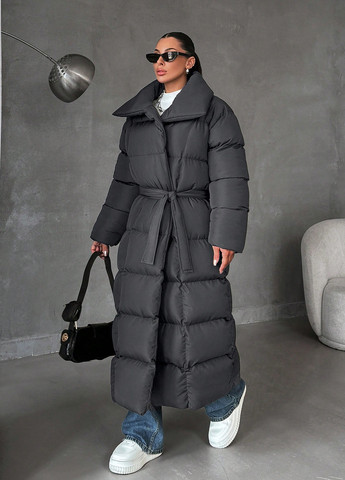 Темно-серое зимнее Пальто SHEIN