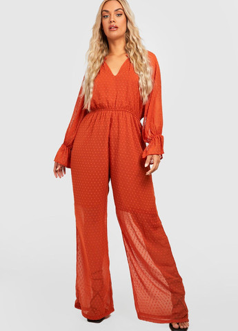 Комбинезон Boohoo комбинезон-брюки однотонный терракотовый кэжуал полиэстер