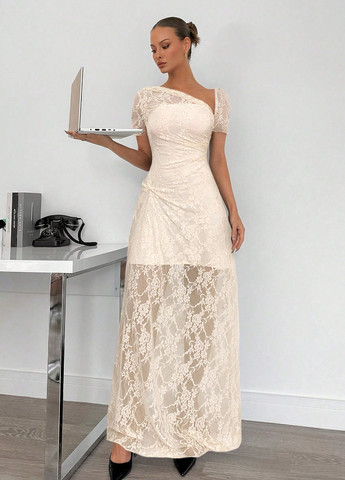 Кремова вечірня сукня SHEIN однотонна