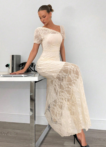 Кремова вечірня сукня SHEIN однотонна