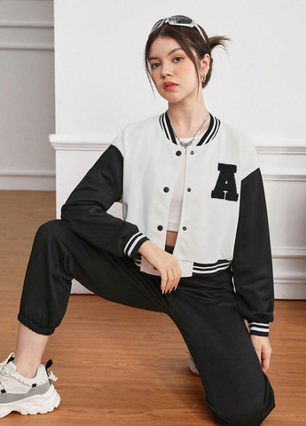 Чорно-білий демісезонний костюм (бомбер, штани) брючний SHEIN