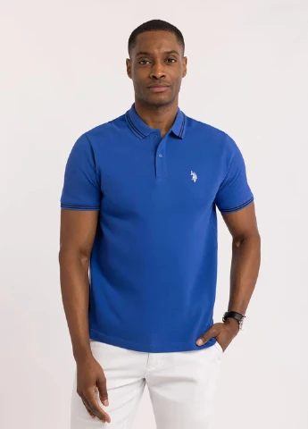 Синяя футболка-поло для мужчин U.S. Polo Assn. однотонная