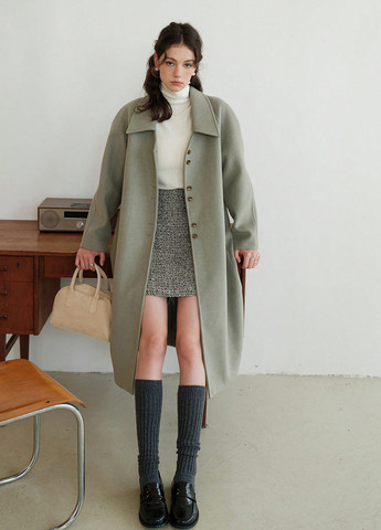 Серо-зеленое демисезонное Пальто однобортное SHEIN