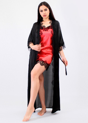 Вишневий демісезонний комплект (нічна сорочка, халат) Ghazel