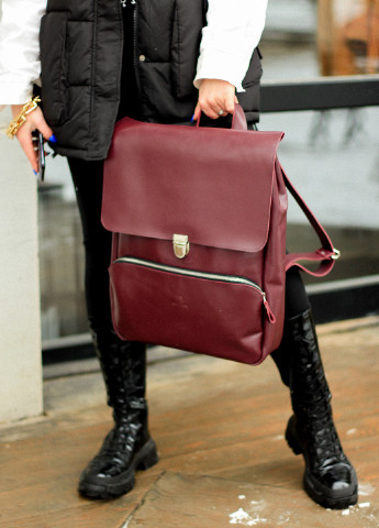 Жіночий рюкзак ручної роботи з натуральної шкіри з легким глянцевим ефектом бордового кольору Boorbon (253702463)