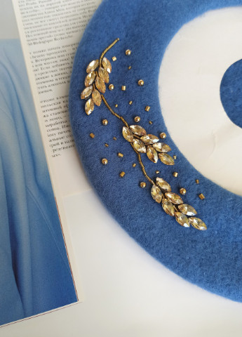 Берет из 100% шерсти, вышивка ручной работы, берет осень-зима синего цвета Ksenija Vitali (255614465)