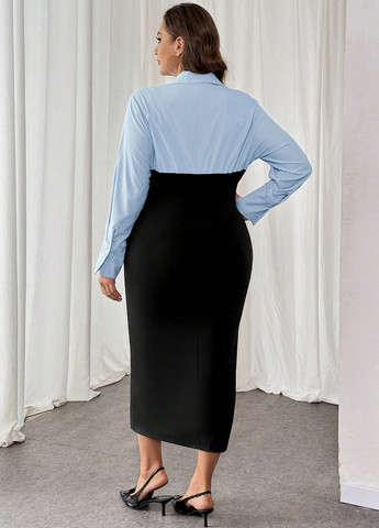 Черное кэжуал платье рубашка, силуэтная SHEIN колор блок