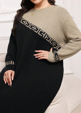 Черное праздничный, кэжуал платье а-силуэт, платье-свитер SHEIN колор блок