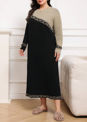 Черное праздничный, кэжуал платье а-силуэт, платье-свитер SHEIN колор блок