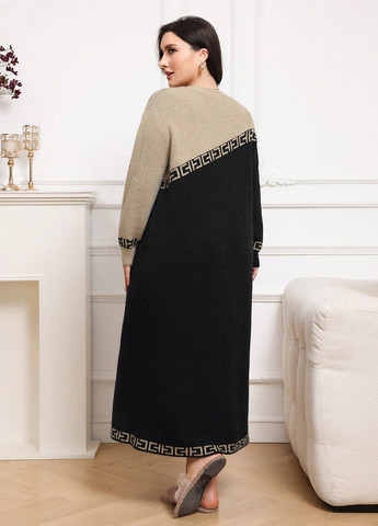 Черное праздничный, кэжуал платье а-силуэт, платье-свитер SHEIN колор блок