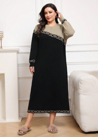 Черное праздничный, кэжуал платье а-силуэт, платье-свитер SHEIN колор блок