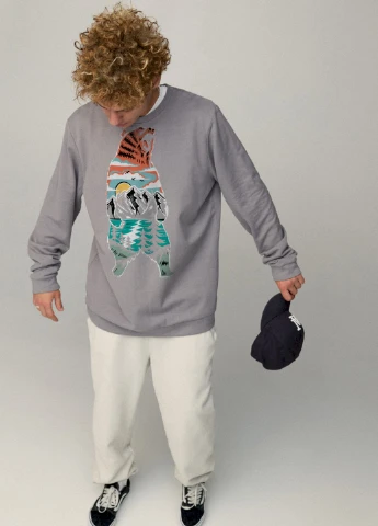 Серый свитшот мужской oversize /no flis/ YAPPI (252259264)