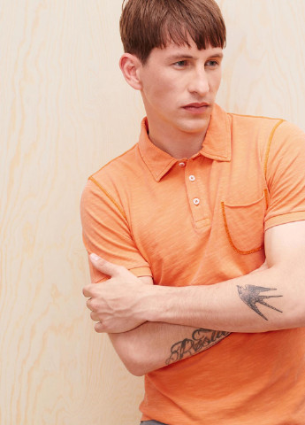 Оранжевая футболка-поло для мужчин S.Oliver однотонная