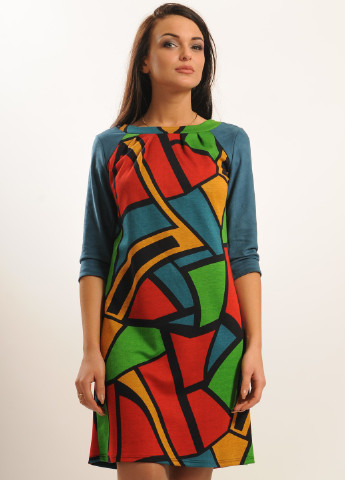 Комбинированное кэжуал платье африка-софт пл 18.2-85/16 геометрия Ри Мари однотонное