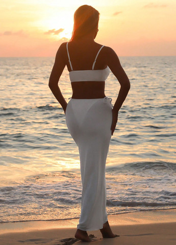 Білий літній комплект (ліф, трусики, спідниця) бандо, роздільний SHEIN