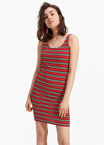 Красное кэжуал платье платье-майка Stradivarius в полоску