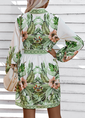 Белое кэжуал платье рубашка SHEIN с рисунком