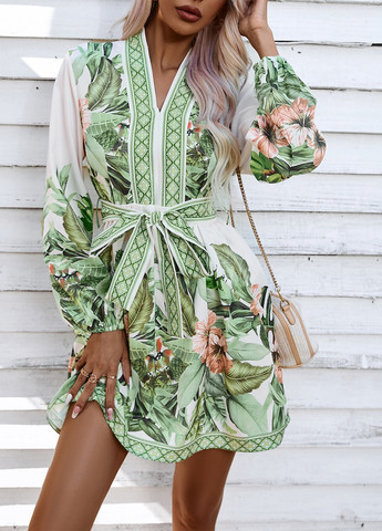 Белое кэжуал платье рубашка SHEIN с рисунком