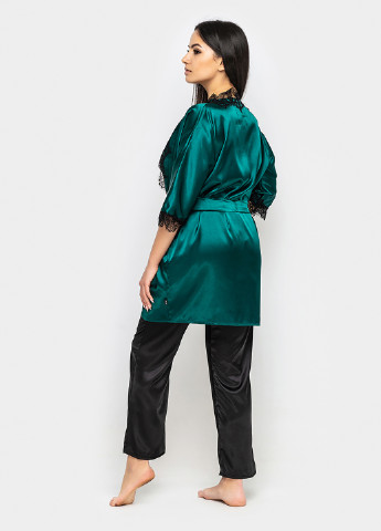 Зелений демісезонний комплект (халат, топ, брюки) Ghazel