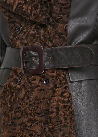 Темно-коричневый зимний Плащ кожаный (мех каракуля) Koranso