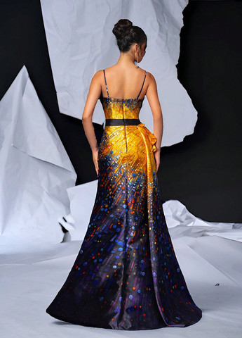 Комбинированное вечернее платье с пышной юбкой SHEIN колор блок