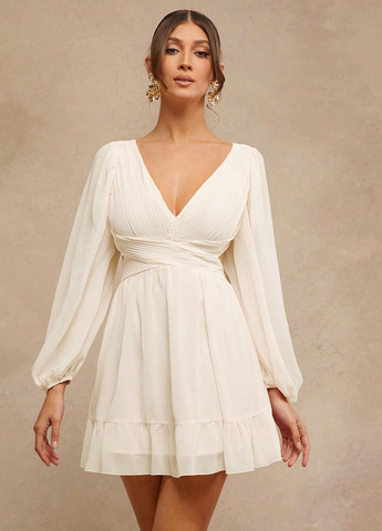 Молочна святковий сукня кльош, з відкритою спиною SHEIN однотонна