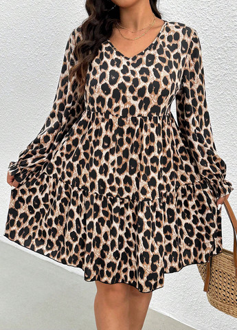 Комбінована кежуал сукня а-силует SHEIN леопардовий