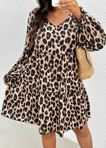 Комбінована кежуал сукня а-силует SHEIN леопардовий