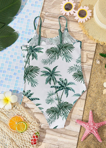 Комбинированный летний купальник слитный, майо SHEIN