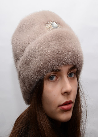 Жіноча зимова тепла норкова шапка з пряжкою Меховой Стиль рукавичка отворот (253696711)