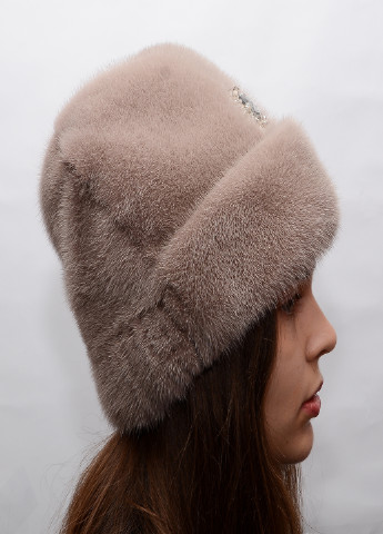 Жіноча зимова тепла норкова шапка з пряжкою Меховой Стиль рукавичка отворот (253696711)