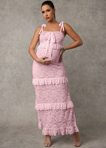 Розовое вечернее платье для беременных SHEIN однотонное