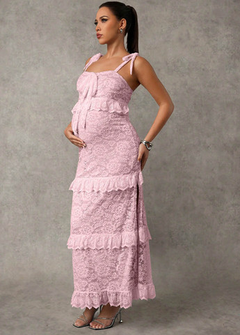 Розовое вечернее платье для беременных SHEIN однотонное