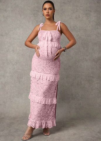 Розовое вечернее платье для беременных SHEIN однотонное