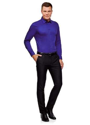 Фиолетовая кэжуал рубашка однотонная Oodji с длинным рукавом